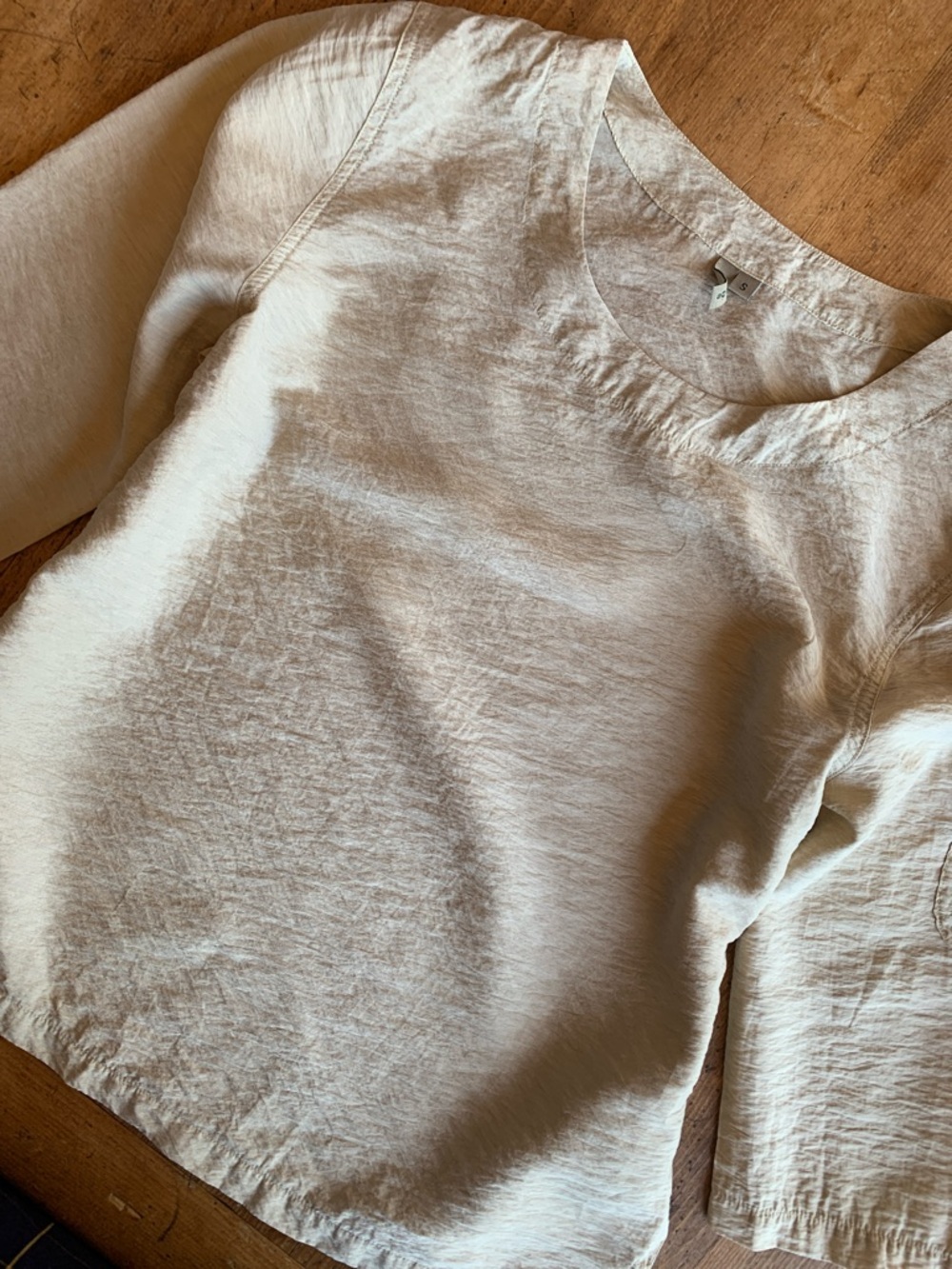 Focus Classic Crewneck Linen-Blend Blouse in Light Beige